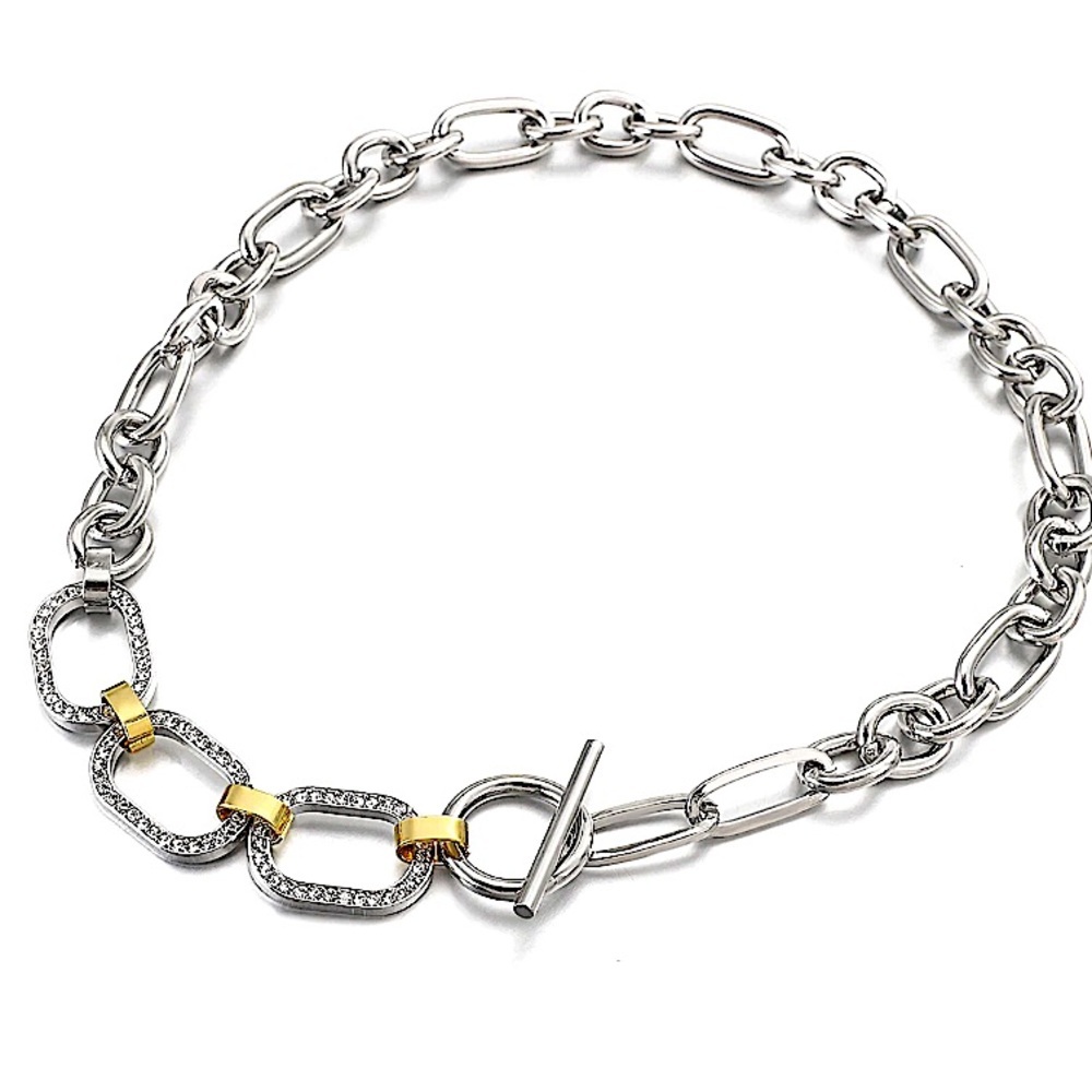 Silver Crystal Chain Link Punk Statement Necklace - Picture 12 of 12